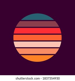 Retro sunset in the style of the 80s-90s. Abstract background with a sunny gradient. Red, orange and yellow colors. Design template for logo, icons, banners, prints. Isolated dark background. Vector
