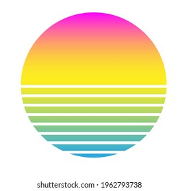 Retro sunset in the style of the 80s-90s. Abstract gradient background. Pink and yellow colors. Design template for logo, badges, banners, prints. Vector illustration on isolated white background