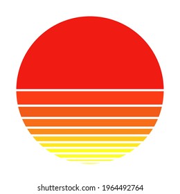 Retro sunset in the style of the 80s-90s. Abstract gradient background. Red and yellow colors. Design template for logo, badges, banners, prints. Vector illustration on isolated white background