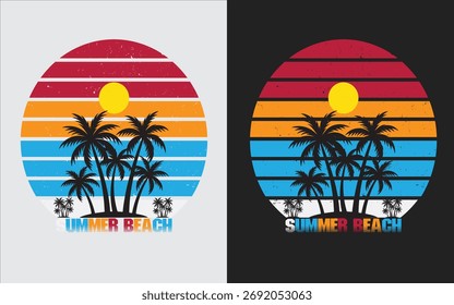Design de camiseta de verão retrô Sunset com Palm Tree