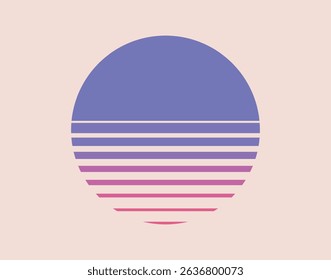 Retro sunset sun and water silhouette. Bright vintage 90s style summer logo or icon isolated on white background. Vector illustration