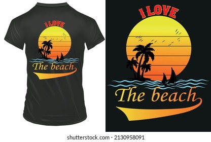 Retro sunset (the beach) lettering vector t-shirt design.