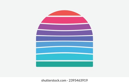 Diseño vectorial de atardecer retro, atardecer costero de verano vintage Aislado sobre fondo blanco, plantilla de diseño para logo, iconos, banners, impresiones.