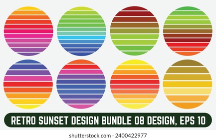 Diseño vectorial de atardecer retro, atardecer costero de verano vintage Aislado sobre fondo blanco, plantilla de diseño para logo, iconos, banners, impresiones.