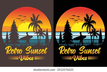 Retro Sunset Vibes T-Shirt Design,Retro t-shirt, Beach vintage Retro sunset T-shirt Design