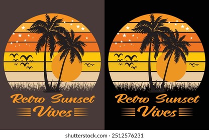 Retro Sunset Vibes T-Shirt Design,Retro t-shirt, Beach vintage T-shirt Design