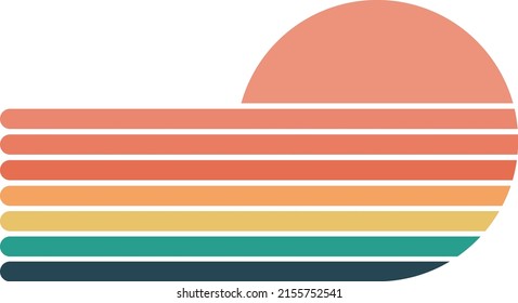 Retro sunset vintage half-circle stripes abstract design on white background. This Vintage style horizontal stripes retro sunset is for print on demand, t-shirt design, book covers, etc. svg