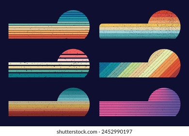 Retro sunset vintage half-circle stripes abstract design. This Vintage style horizontal stripes retro sunset is for print on demand, t-shirt design, book covers, etc.