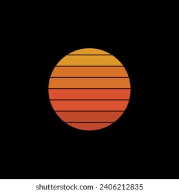 Retro sunset. Vintage style summer logo or icon design isolated on black background. Vector illustration.