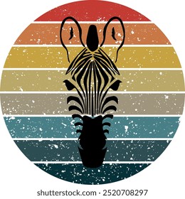 Retro Sunset Zebra Head Vector Design, Zebra Vector Graphics, Sunset T-Shirt Design, Zebra Clipart, Vector Graphic Design, Printable T-shirt Design