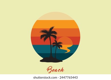 Retro sunsets in the style. Abstract background with a sunny gradient. Silhouettes of palm trees.