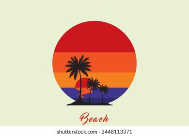 Retro sunsets in the style. Abstract background with a sunny gradient. Silhouettes of palm trees.