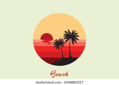 Retro sunsets in the style. Abstract background with a sunny gradient. Silhouettes of palm trees.