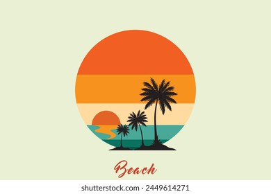 Retro sunsets in the style. Abstract background with a sunny gradient. Silhouettes of palm trees.