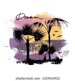 Retro sunshine beach print write, great design for any purposes. Vector drawing. Travel concept background Isolated art.