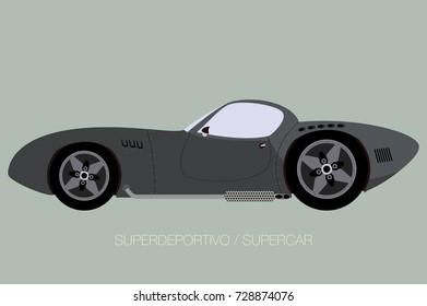 retro super car, side view, flat design style