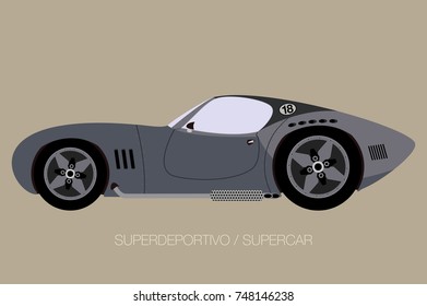 retro super car sport, side view, flat design style