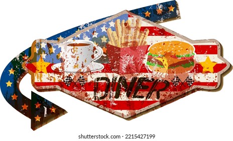 retro super grungy diner sign fom the past, vector illustration