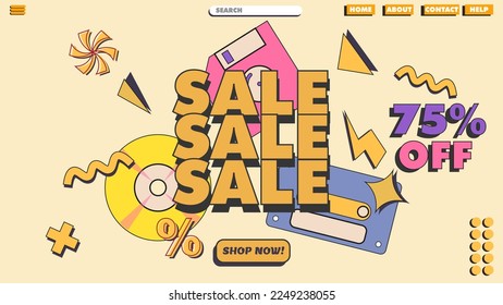 retro super mega sale design banner, landing page or poster