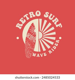 Retro Surf Vibes wave rider typography beach graphic tee