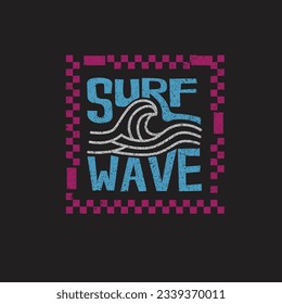 retro Surf Wave tipografía vintage diseño de camisetas de océano