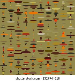 Retro surface ellipse pattern. Intersecting circular elements in rows. Green dynamic vector seamless ellipse pattern. Background repeat with flat geometric elements. Grid from multicolored ovals.