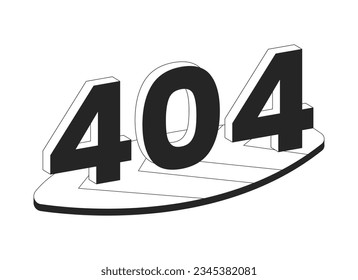 Retro surfboard black white error 404 flash message. Old-fashioned summer recreation. Monochrome empty state ui design. Page not found popup cartoon image. Vector flat outline illustration concept