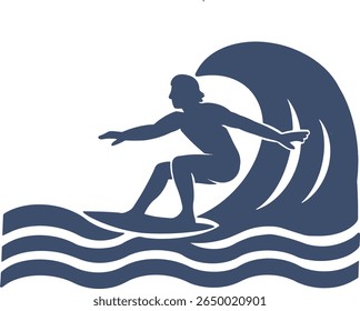 Retro surfer silhouette on wave