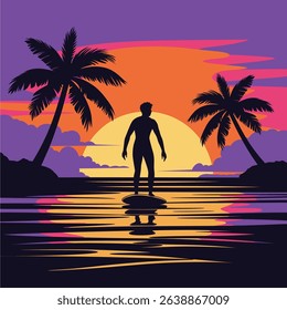 Retro Surfing Illustration with Vintage Style