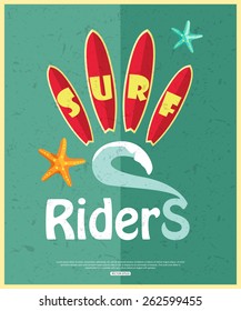 Retro surfing typographical poster with place for text for your design. Vector illustration.