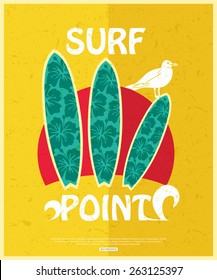 Retro surfing typographical poster with place for text for your design. Vector illustration.