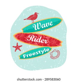 Retro surfing typographical poster with place for text for your design. Vector illustration.