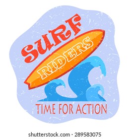 Retro surfing typographical poster with place for text for your design. Vector illustration.