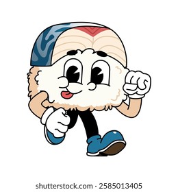 Retro sushi mascot logo, mackerel sushi run