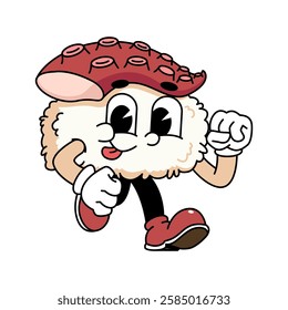 Retro sushi mascot logo, octopus sushi run