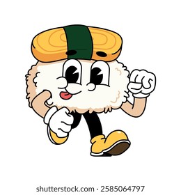 Retro sushi mascot logo, tamago sushi run