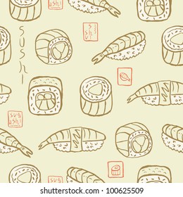 retro sushi seamless background
