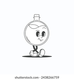 retro sweet character draw line, black and white