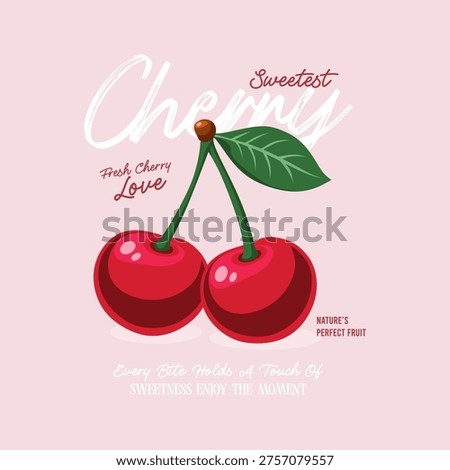 Retro sweet cherry fruit graphic illustration vector for t-shirt design. Perfect for DTG, DTF print, tee, canvas bag, and commercial streetwear apparel.