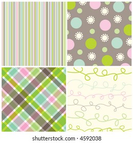 retro sweet pink green pattern combo (vector) - illustrated pattern