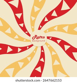 retro swirl background with dynamic red and yellow curved rays and triangle shapes. vintage abstract vector perfect for posters, t-shirt designs, web banners, flyers, and retro-themed art.