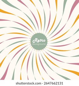plano de fundo retro de espiral com linhas radiais curvas suaves em laranja pastel, rosa e verde. vintage abstrato padrão sunburst. modelo de vetor espiral ideal para cartazes, impressões e design retro.