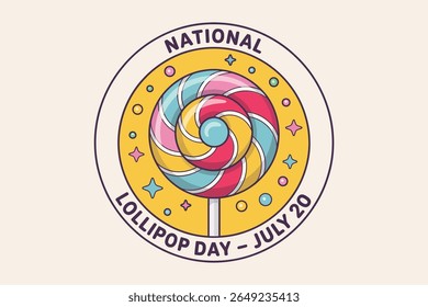 Retro swirl lollipop badge in soft pastel tones for july 20 national lollipop day sticker or label design