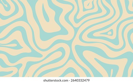 Retro Swirl Pattern in Pastel Blue and Cream, Abstract Groovy Background with Wavy Lines, Vintage Aesthetic Design for Textiles, Wallpaper and Digital Art Projects