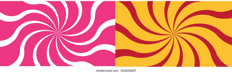 Retro swirl starburst sunburst background vector pattern in pink, yellow, red in a spiral