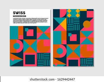 Retro Swiss graphic modernism, cover, poster with geometric shapes. Vector illustration 
