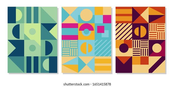 Retro Swiss graphic modernism, cover, poster with geometric shapes. Vector illustration 