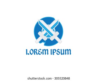 Retro sword and shield logo template logo vector design, company name