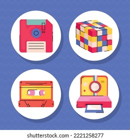 retro symbols icons collection on purple background