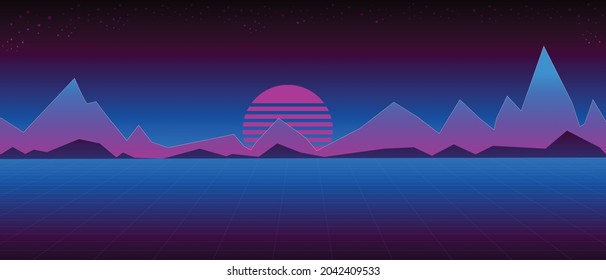 retro synthwave mountain styled landscape background. vaporwave